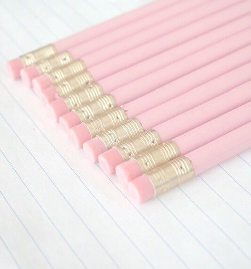 A row of pastel pink pencils. Cute!